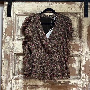 Walter Baker Rita Wrap-Effect Floral-Print Georgette Peplum Top, Size S